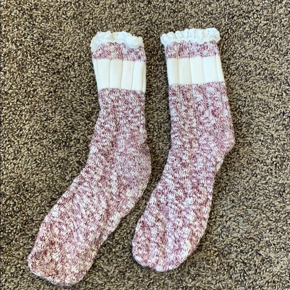 Maroon & White Ruffled Socks - Picture 2 of 5
